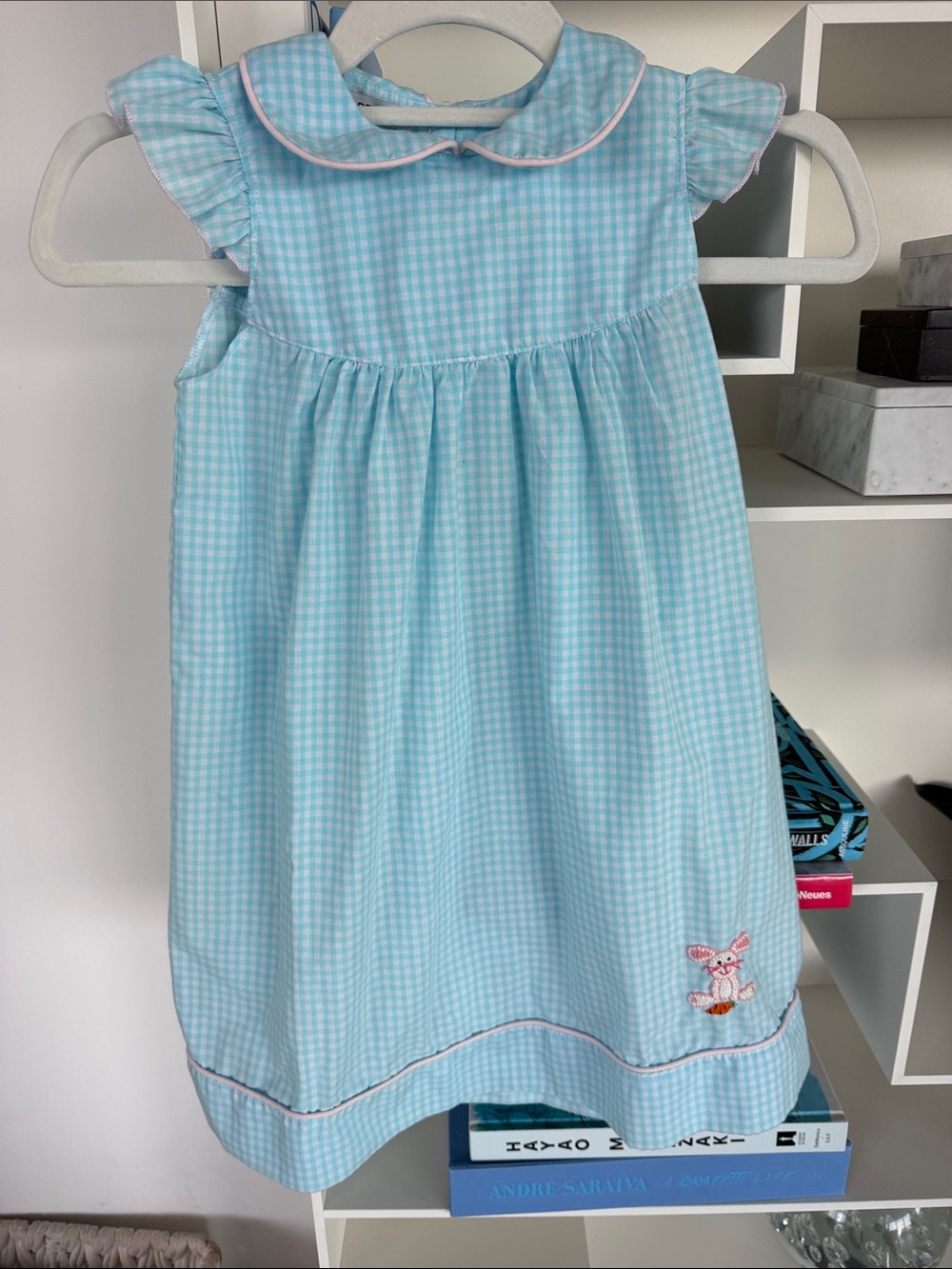 Sweet Dreams Light Blue Gingham Dress with Pink Trim